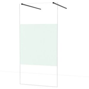 Diamond Inloopdouche | 100 cm Mat zwart Helder met matte strook Vrijstaande wand