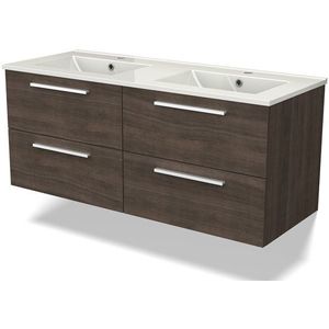 Canto Badkamermeubel met wastafel | 120 cm Donkerbruin essen front Keramiek 4 lades
