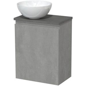 Toiletmeubel met waskom | 41 cm Lichtgrijs beton Greeploos front Hoogglans wit Keramiek waskom Donkergrijs beton blad