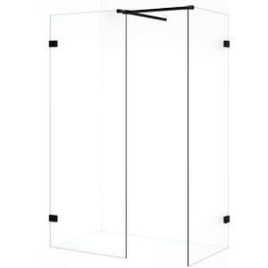 Diamond Inloopdouche | 70x50 cm Mat zwart Helder glas 2 vaste wanden