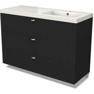 Modulo Badkamermeubel met wastafel | 120 cm Mat zwart Lamel front Mineraalmarmer 3 lades