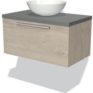 Modulo Plato Badkamermeubel voor waskom | 80 cm Lichtgrijs eiken Vlak front Middengrijs blad 1 lade