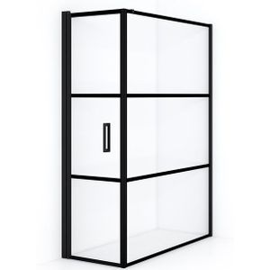 Diamond Douchecabine | 140x60 cm Mat zwart Helder met 4 zwarte strepen Draaideur Rechthoek