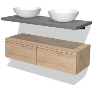Modulo Plato Badkamermeubel voor waskom | 120 cm Lichtbruin eiken Greeploos front Middengrijs blad Laag zwevend