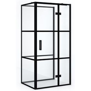 Diamond Douchecabine | 90x80 cm Mat zwart Helder met 4 zwarte strepen Draaideur Halfvrijstaande rechthoek