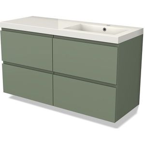 Modulo Badkamermeubel met wastafel | 120 cm Saliegroen Greeploos front Mineraalmarmer 4 lades