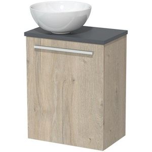 Toiletmeubel met waskom | 41 cm Lichtgrijs eiken Vlak front Hoogglans wit Keramiek waskom Donkergrijs blad