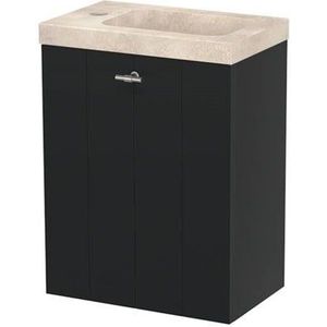 Modulo Pico Toiletmeubel met wastafel | 40 cm Mat zwart Lamel front Wastafel Travertin Natuursteen