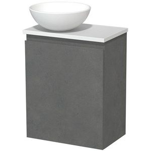 Toiletmeubel met waskom | 41 cm Donkergrijs beton Greeploos front Mat wit Keramiek waskom Mat wit blad