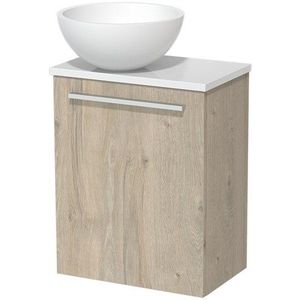 Toiletmeubel met waskom | 41 cm Lichtgrijs eiken Vlak front Mat wit Solid surface waskom Hoogglans wit blad