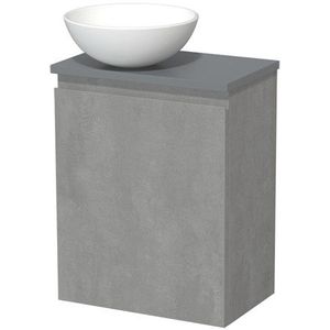 Toiletmeubel met waskom | 41 cm Lichtgrijs beton Greeploos front Mat wit Keramiek waskom Middengrijs blad