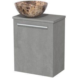 Toiletmeubel met waskom | 41 cm Lichtgrijs beton Vlak front Dark emperador Natuursteen waskom Lichtgrijs beton blad