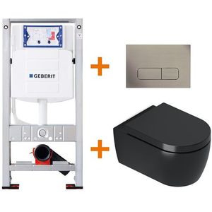 Toiletset Mat zwart met Spoelrand + Geberit UP320 inbouwreservoir