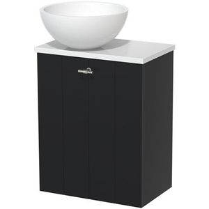 Toiletmeubel met waskom | 41 cm Mat zwart Lamel front Mat wit Solid surface waskom Hoogglans wit blad