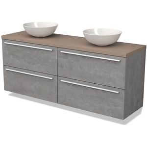 Modulo Plato Badkamermeubel voor waskom | 160 cm Lichtgrijs beton Vlak front Taupe blad 4 lades