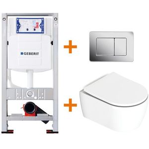 Toiletset Glans wit Verkort met Spoelrand + Geberit UP320 inbouwreservoir