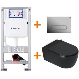 Toiletset Mat zwart met Spoelrand + Geberit UP320 inbouwreservoir