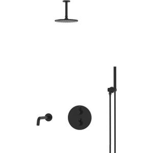 Radius Inbouw Badkraan met regendouche | Zwart Thermostatisch