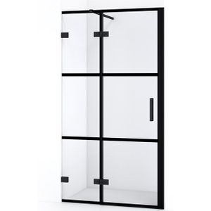 Diamond Douchedeur | 100 cm Mat zwart Helder met 4 zwarte strepen Draaideur