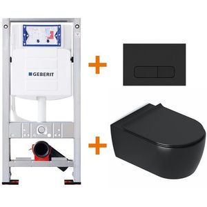 Toiletset Mat zwart met Spoelrand + Geberit UP320 inbouwreservoir