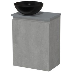 Toiletmeubel met waskom | 41 cm Lichtgrijs beton Greeploos front Mat zwart Keramiek waskom Middengrijs blad