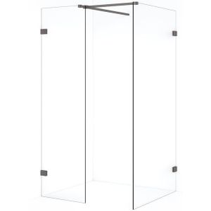 Diamond Inloopdouche | 100x60 cm Zwart metaal Helder glas 2 vaste wanden