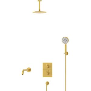Radius Inbouw Badkraan met regendouche | Goud Thermostatisch