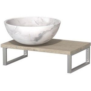 Modulo Pico Wastafelblad met waskom | 41 cm Lichtgrijs eiken Wit marmer Natuursteen