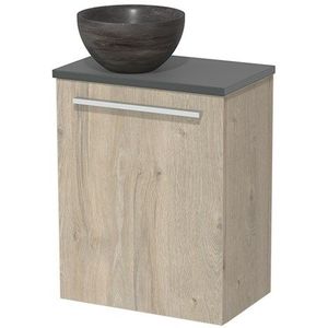 Toiletmeubel met waskom | 41 cm Lichtgrijs eiken Vlak front Blue stone Natuursteen waskom Donkergrijs blad