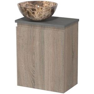 Toiletmeubel met waskom | 41 cm Eiken Greeploos front Dark emperador Natuursteen waskom Donkergrijs beton blad