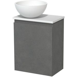 Toiletmeubel met waskom | 41 cm Donkergrijs beton Greeploos front Mat wit Solid surface waskom Mat wit blad