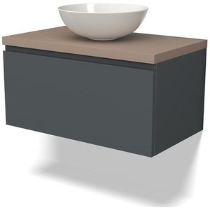 Modulo Plato Badkamermeubel voor waskom | 80 cm Donkergrijs Greeploos front Taupe blad 1 lade