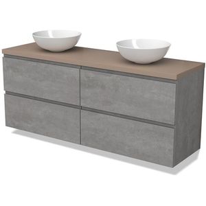 Modulo Plato Badkamermeubel voor waskom | 160 cm Lichtgrijs beton Greeploos front Taupe blad 4 lades