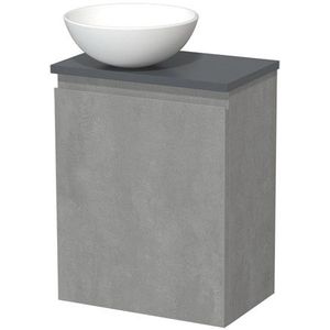 Toiletmeubel met waskom | 41 cm Lichtgrijs beton Greeploos front Mat wit Keramiek waskom Donkergrijs blad