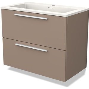 Modulo Badkamermeubel met wastafel | 80 cm Taupe Vlak front Solid surface 2 lades onder elkaar