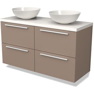 Modulo Plato Badkamermeubel voor waskom | 120 cm Taupe Vlak front Hoogglans wit blad 4 lades