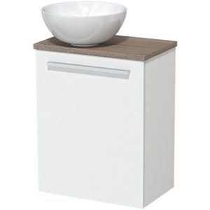 Toiletmeubel met waskom | 41 cm Mat wit Vlak front Hoogglans wit Keramiek waskom Eiken blad