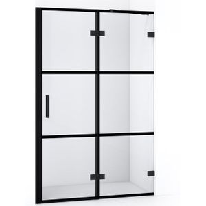 Diamond Douchedeur | 120 cm Mat zwart Helder met 4 zwarte strepen Draaideur