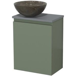 Toiletmeubel met waskom | 41 cm Saliegroen Greeploos front Blue stone Natuursteen waskom Middengrijs blad