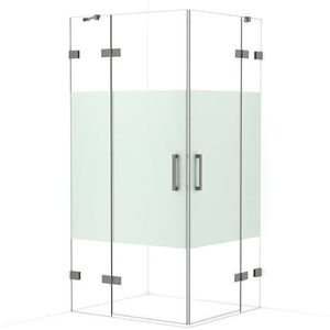 Diamond Douchecabine | 100x90 cm Zwart metaal Helder met matte strook Draaideur Rechthoek