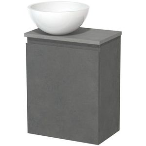 Toiletmeubel met waskom | 41 cm Donkergrijs beton Greeploos front Hoogglans wit Mineraalmarmer waskom Lichtgrijs beton blad