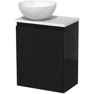 Toiletmeubel met waskom | 41 cm Zwart eiken Greeploos front Hoogglans wit Keramiek waskom Mat wit blad