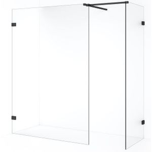 Diamond Inloopdouche | 130x80 cm Zwart chroom Helder glas 2 vaste wanden