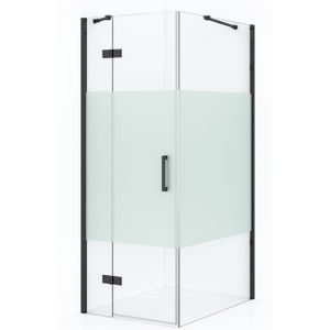 Diamond Douchecabine | 90x90 cm Zwart chroom Helder met matte strook Draaideur Vierkant