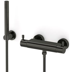 Radius opbouw douchekranenset | Zwart chroom Thermostaatkraan met handdouche 1 stand