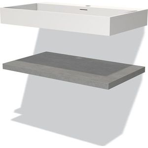 Modulo Badkamermeubel met wastafel | 80 cm Lichtgrijs beton front Solid surface Wastafel met blad