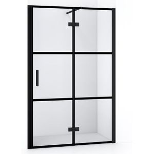 Diamond Douchedeur | 110 cm Mat zwart Helder met 4 zwarte strepen Draaideur