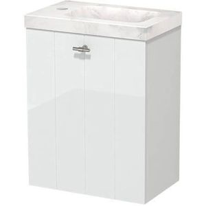 Modulo Pico Toiletmeubel met wastafel | 41 cm Hoogglans wit Lamel front Wastafel Wit marmer Natuursteen