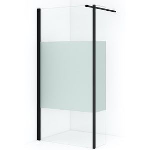 Diamond Inloopdouche | 90 cm Mat zwart Helder met matte strook Vaste wand met zijwand