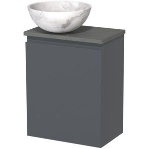 Toiletmeubel met waskom | 41 cm Donkergrijs Greeploos front Wit marmer Natuursteen waskom Donkergrijs beton blad